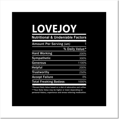 Lovejoy Name T Shirt - Lovejoy Nutritional and Undeniable Name Factors Gift Item Tee