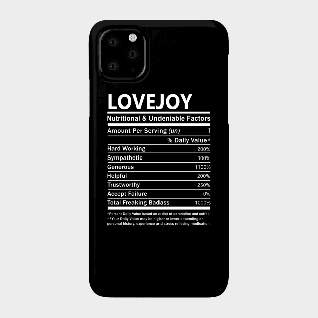 Lovejoy Name T Shirt - Lovejoy Nutritional and Undeniable Name Factors Gift Item Tee
